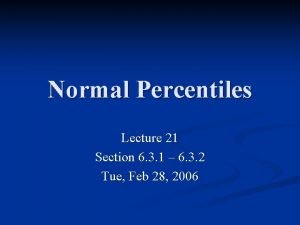 Normal Percentiles Lecture 21 Section 6 3 1