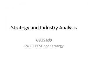 Strategy and Industry Analysis GBUS 600 SWOT PEST