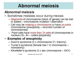 Abnormal meiosis Sometimes mistakes occur during meiosis Segments