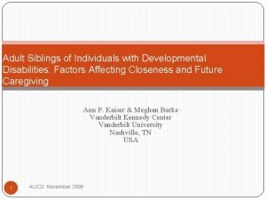 Adult Siblings of Individuals with Developmental Disabilities Factors