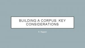 Building a corpus