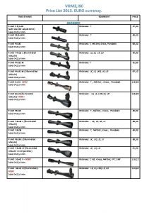 VOMZ JSC Price List 2013 EURO currency TRADE