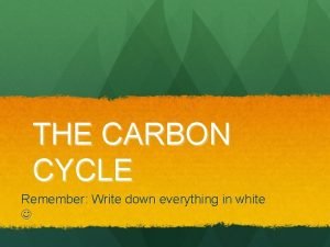 THE CARBON CYCLE Remember Write down everything in