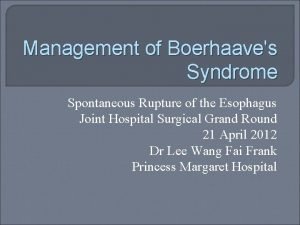 Management of Boerhaaves Syndrome Spontaneous Rupture of the