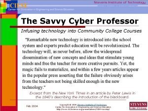 The Savvy Cyber Professor Infusing technology into Community