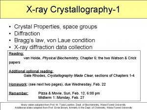 Xray Crystallography1 Crystal Properties space groups Diffraction Braggs