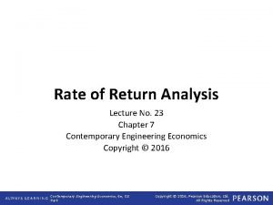Rate of Return Analysis Lecture No 23 Chapter