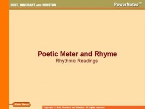 Poetic Meter and Rhyme Rhythmic Readings What Is
