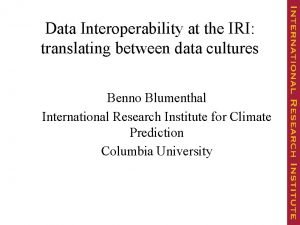 Data Interoperability at the IRI translating between data