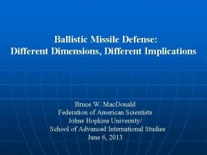 Ballistic Missile Defense Different Dimensions Different Implications Bruce