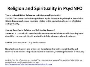 Religion and Spirituality in Psyc INFO Topics in