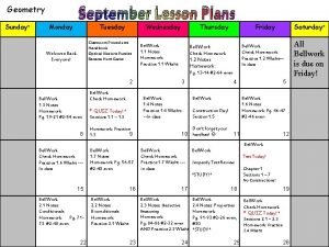 Geometry Sunday September Lesson Plans Monday Tuesday Wednesday