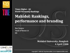 Times Higher QS World University Rankings Mahidol Rankings