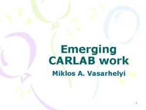 Emerging CARLAB work Miklos A Vasarhelyi 1 Outline