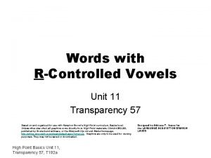 Words with RControlled Vowels Unit 11 Transparency 57