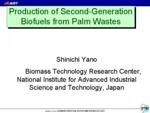 Production of SecondGeneration Biofuels from Palm Wastes Shinichi