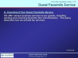 Front Office Operations Guide 1176 Guest Facsimile Service