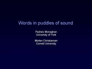 Words in puddles of sound Padraic Monaghan University