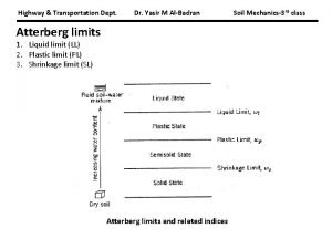 Highway Transportation Dept Dr Yasir M AlBadran Atterberg