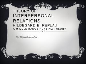 THEORY OF INTERPERSONAL RELATIONS HILDEGARD E PEPLAU A