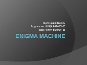 Team Name team 13 Programmer b 99605005 Tester