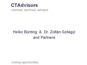 CTAdvisors chemical technical advisors Heiko Bnting Dr Zoltn