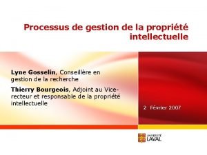 Processus de gestion de la proprit intellectuelle Lyne