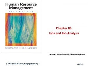 Chapter 03 Jobs and Job Analysis Lecturer SENG