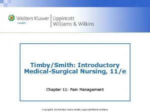 TimbySmith Introductory MedicalSurgical Nursing 11e Chapter 11 Pain