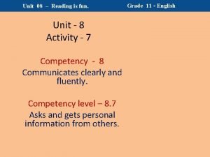 Grade 11 english unit 8