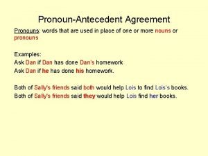PronounAntecedent Agreement Pronouns words that are used in