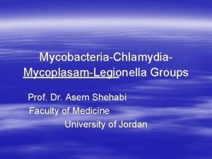 MycobacteriaChlamydia MycoplasamLegionella Groups Prof Dr Asem Shehabi Faculty