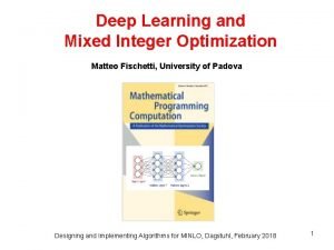 Deep Learning and Mixed Integer Optimization Matteo Fischetti