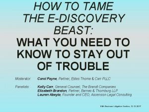 HOW TO TAME THE EDISCOVERY BEAST WHAT YOU