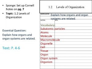 Sponge Set up Cornell Notes on pg 7