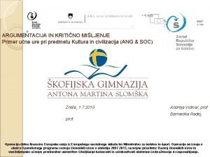 ARGUMENTACIJA IN KRITINO MILJENJE Primer une ure pri