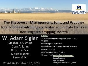 The Big Levers Management Soils and Weather Interactions