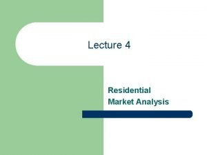 Lecture 4 Residential Market Analysis Types of Residential
