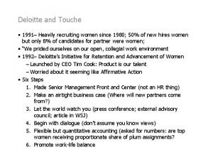 Deloitte and Touche 1991 Heavily recruiting women since
