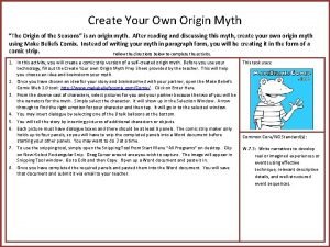 Create Your Own Origin Myth The Origin of