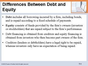 Differences Between Debt and Equity Debt includes all