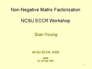 NonNegative Matrix Factorization NCSU ECCR Workshop Stan Young