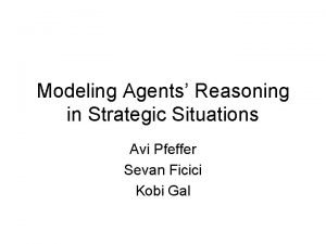 Modeling Agents Reasoning in Strategic Situations Avi Pfeffer