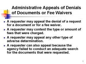 Administrative Appeals of Denials of Documents or Fee