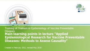 Training of Trainers in Epidemiology of Vaccine Preventable