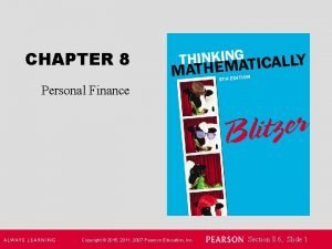 CHAPTER 8 Personal Finance Copyright 2015 2011 2007