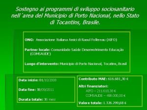 Sostegno ai programmi di sviluppo sociosanitario nellarea del