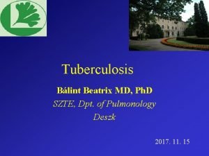 Tuberculosis Blint Beatrix MD Ph D SZTE Dpt