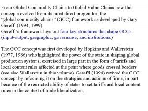 From Global Commodity Chains to Global Value Chains