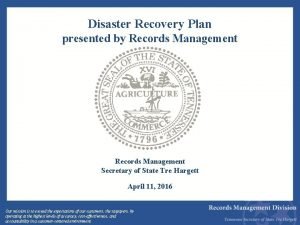 Records management disaster recovery plan